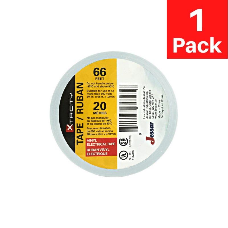 Xtricity Vinyl White Electrical Tape 3/4 inch x 66 Ft for Electrical Insulation, Wire Bundling and DIY Repairs â€“ Durable, Stretchy, General Purpose â€“ Up to 600V (1 Pack) - Image 2
